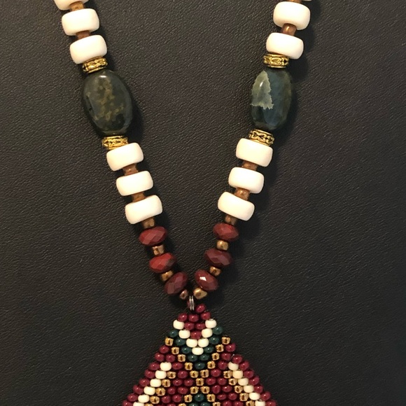 Beaded boho festival necklace with handmade beaded red pendant - Picture 3 of 5